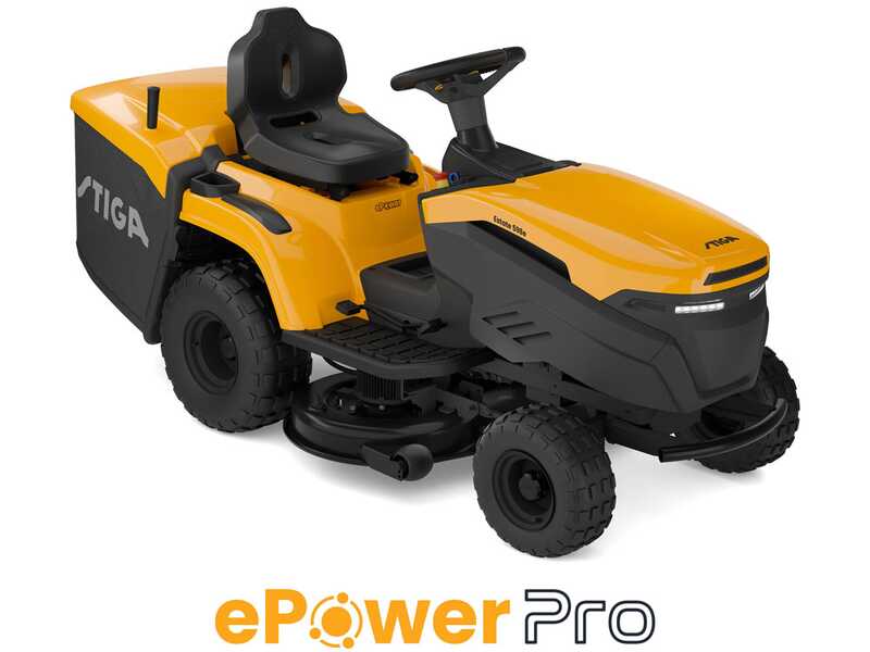Stiga Estate 598e - Kit Trattorino tagliaerba con 1 modulo batteria ePower Pro da 56V/40Ah - Cesto di raccolta e mulching