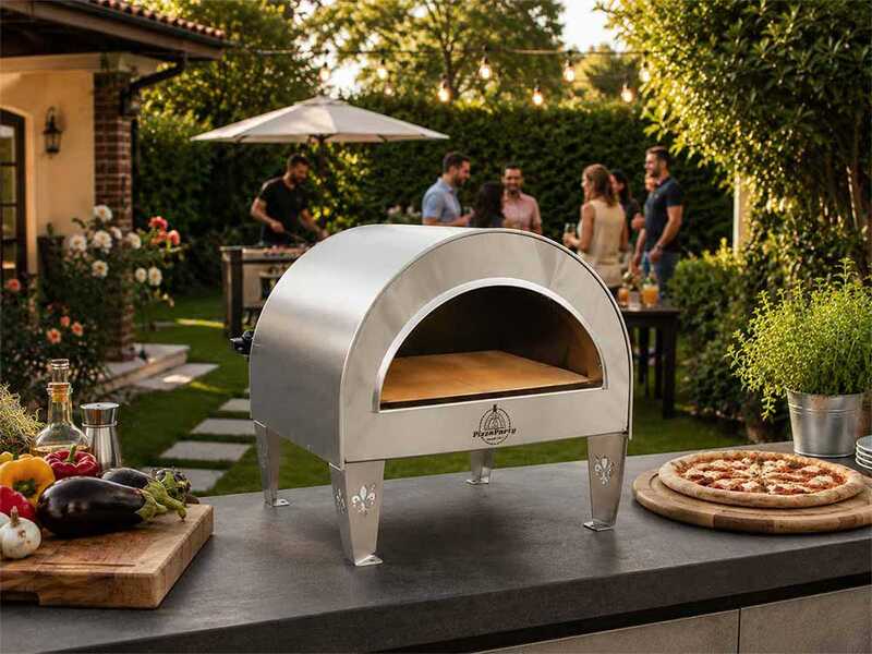 Pizza Party Ardore Silver - Forno a gas per pizza da esterno - Camera di cottura 40x40 cm - Piano cottura in mattoni refrattari