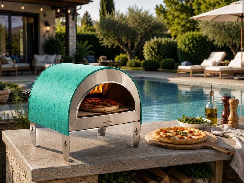 Pizza Party Ardore Acquamarina - Forno a gas per pizza da esterno - Camera di cottura 40x40 cm - Piano cottura in biscotto