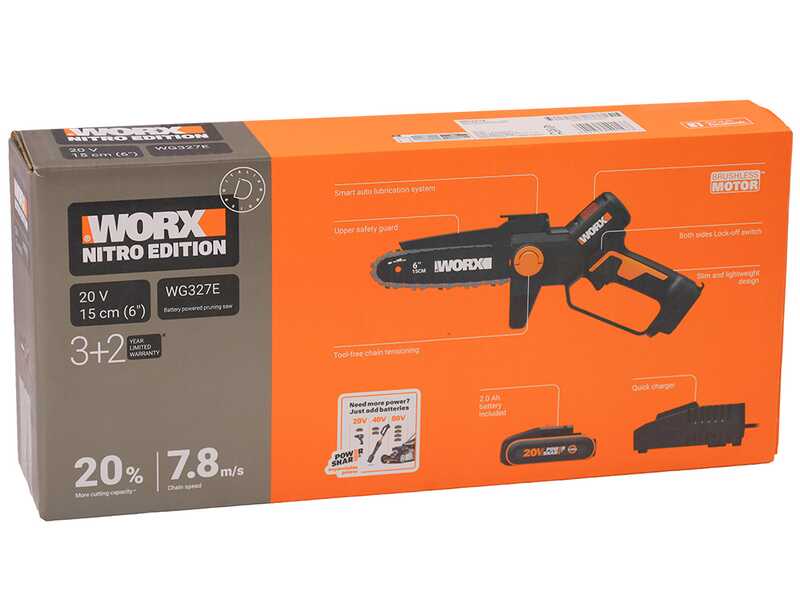 Worx WG327E - Potatore manuale a batteria + asta di prolunga 125cm - 20V 2Ah
