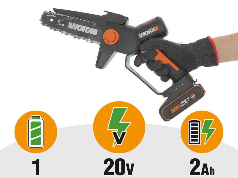 Worx WG327E - Potatore manuale a batteria + asta di prolunga 125cm - 20V 2Ah