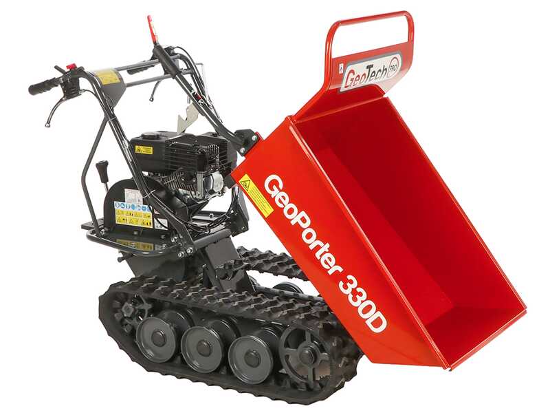 GeoTech Pro GeoPorter 330D - Motocarriola cingolata cassone dumper con 6 rulli - 300Kg
