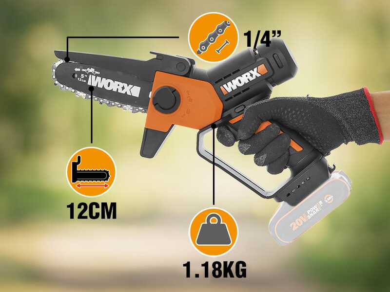 Worx WG326E.9 - Potatore manuale a batteria + asta di prolunga 125cm - SENZA BATTERIE E CARICABATTERIE