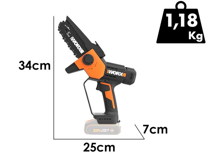 Worx WG326E.9 - Potatore manuale a batteria + asta di prolunga 125cm - SENZA BATTERIE E CARICABATTERIE
