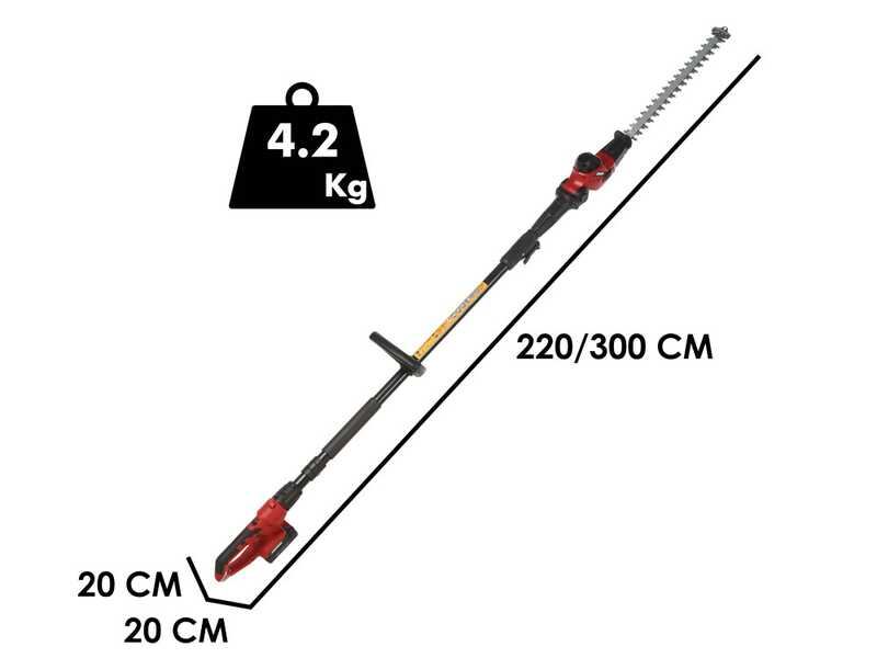 GeoTech X-Line PH-20V - Tagliasiepi su asta di prolunga a batteria - 20V 2Ah