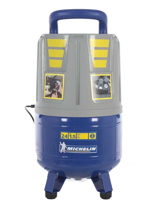 Michelin MVX 24 - Compressore aria elettrico portatile monofase, oil-less - Motore 1.5 HP - 24 lt