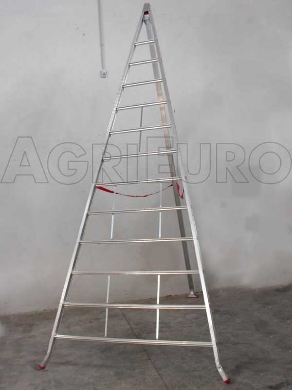 Scala a tre piedi agricola in alluminio Country, 12 gradini, 4 m - da potatura - conica - Altezza stimata operativa 5 m