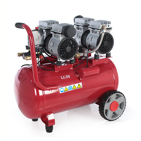 GeoTech S-AC50-8-10x2 - Compressore aria elettrico silenziato a doppia testata 50lt oilless - 2 HP