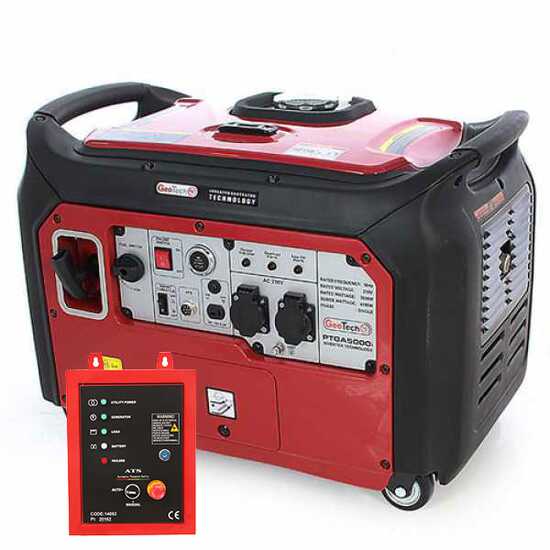 GeoTech Pro PTGA 5000i - Generatore di corrente silenziato a inverter 4 kW - Continua 3.5 kw Monofase + ATS
