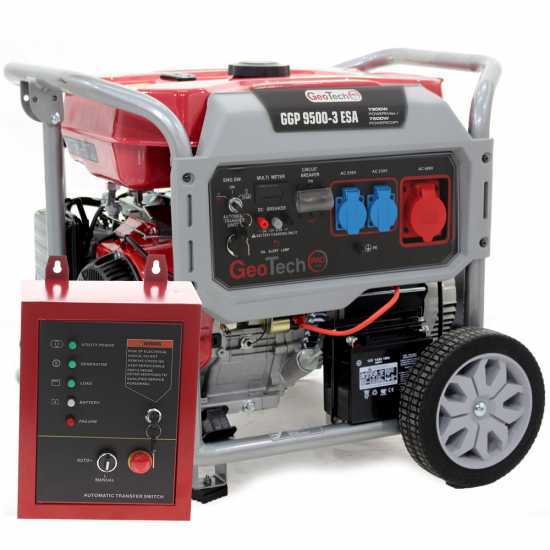 GeoTech Pro GGP 9500-3 ESA - Generatore di corrente carrellato con AVR avv. elettrico 7.8 kW - Continua 7.5 kW + ATS