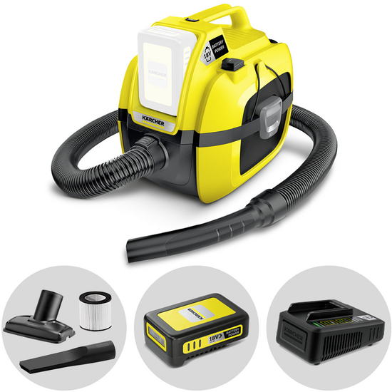 Karcher WD 1 - Aspirapolvere multiuso a batteria 18V 2.5Ah - Solidi liquidi e soffiatore