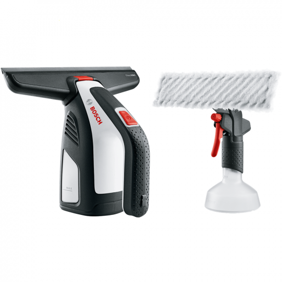 Bosch GlassVAC Solo Plus - Lavavetri elettrico a batteria - con una testina, spruzzino e panno in microfibra