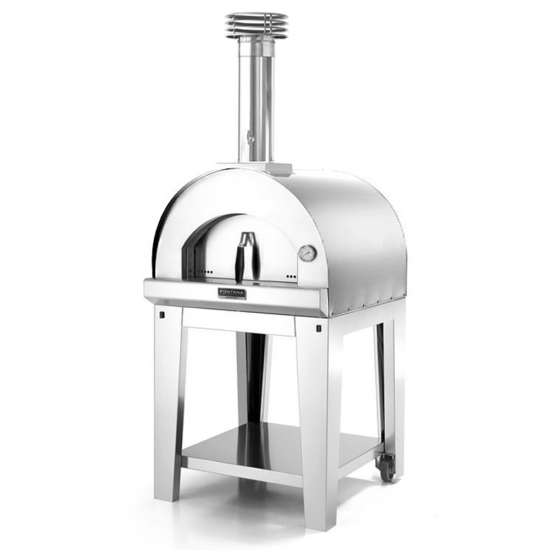 Fontana Margherita INOX - Forno a legna da esterno con carrello