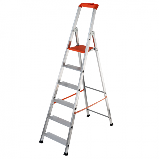 Gierre Stabila AL730, 6 gradini, 2.36 m - Scalandrino in alluminio con cavalletto - Altezza stimata operativa 3.36 m