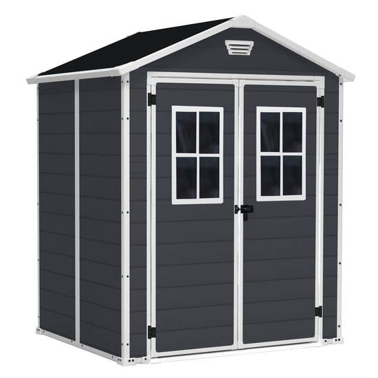 Keter Manor nero - Casetta da giardino - Con finestre frontali - 185x152x226 cm