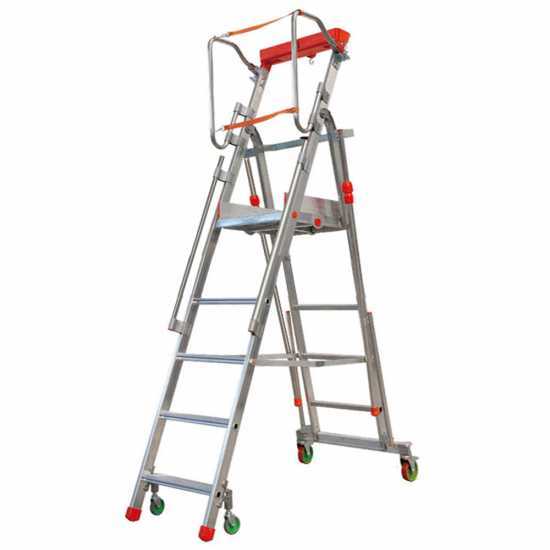 Facal Cast&agrave; CTA-5, 4 gradini, 2.32 m - Scala in alluminio pieghevole su ruote - Altezza stimata operativa 3.11 m