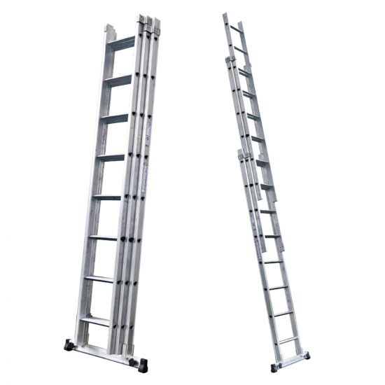 S.T.P. Tria 3TR A10069083255, 3x8 gradini, 5.55 m - Scala a sfilo in alluminio - Altezza stimata operativa 6.55 m