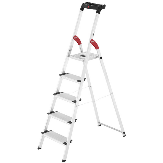Hailo ProfiStep XXL, 5 gradini, 1.84 m - Scalandrino in alluminio con cavalletto - Altezza stimata operativa 2.60 m