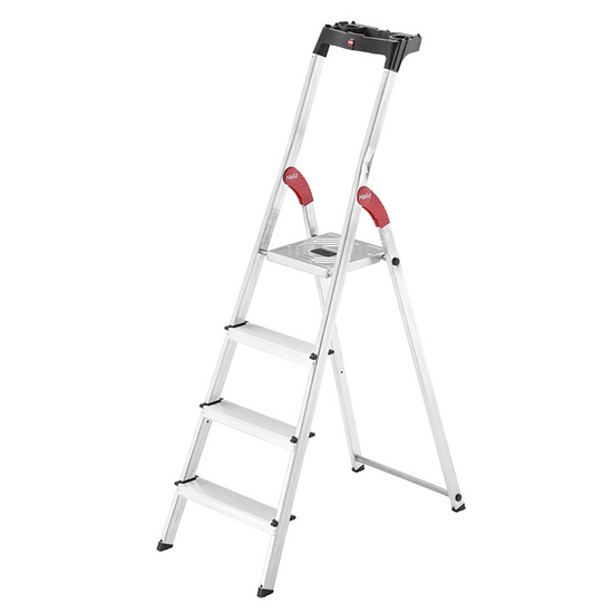 Hailo L60, 4 gradini, 1.46 m - Scalandrino in alluminio con cavalletto - Ultraleggera - Altezza stimata operativa 2.85 m