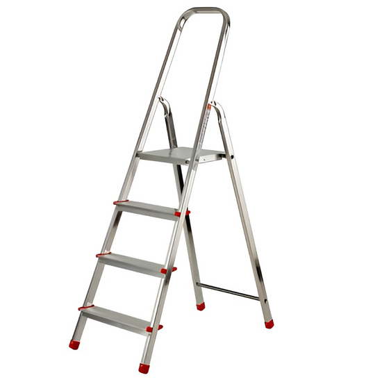 Gierre Scalamia AL140 , 4 gradini, 1.41 m - Scalandrino in alluminio con cavalletto - Altezza stimata operativa 2.70 m