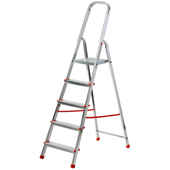 Gierre Scalamia AL150 , 5 gradini, 1.63 m - Scalandrino in alluminio con cavalletto - Altezza stimtata operativa 2.92 m
