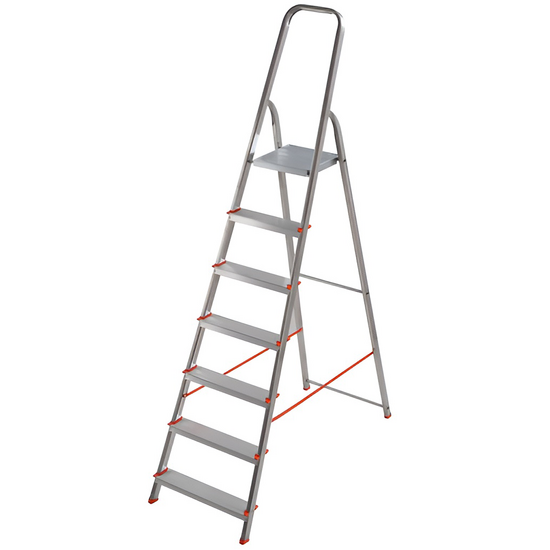 Gierre Scalamia AL170 , 7 gradini, 2.20 m - Scalandrino in alluminio con cavalletto - Altezza stimata operativa 3.34 m