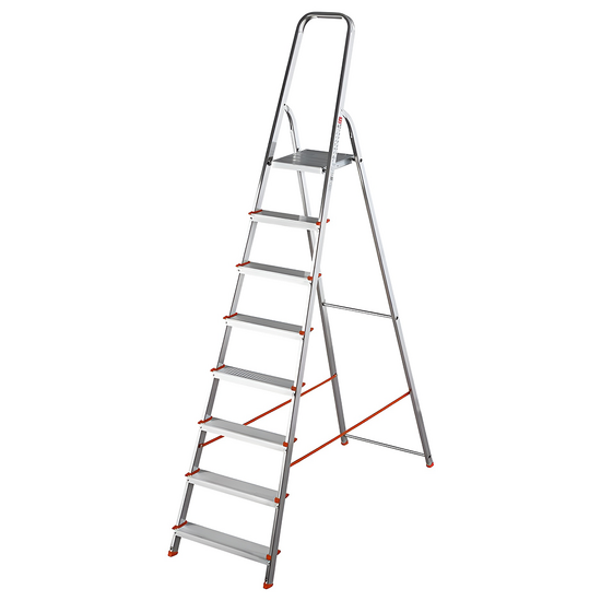 Gierre Scalamia AL180 , 8 gradini, 2.27 m - Scalandrino in alluminio con cavalletto - Altezza stimata operativa 3.56 m