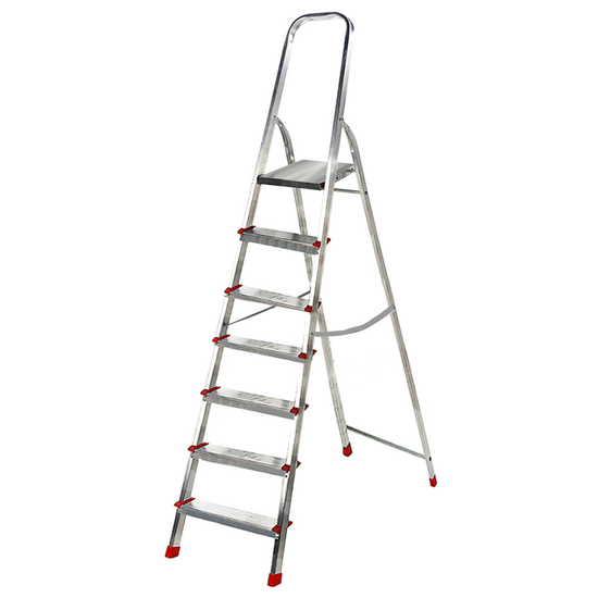 Scalandrino in alluminio con cavalletto Alice 7, 7 gradini,  2.15 m - Altezza stimata operativa 2.54 m