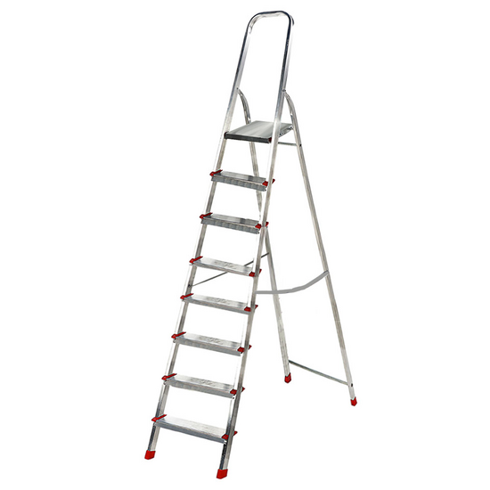 Scalandrino in alluminio con cavalletto Alice 8, 8 gradini,  2.37 m - Altezza stimata operativa 2.76 m