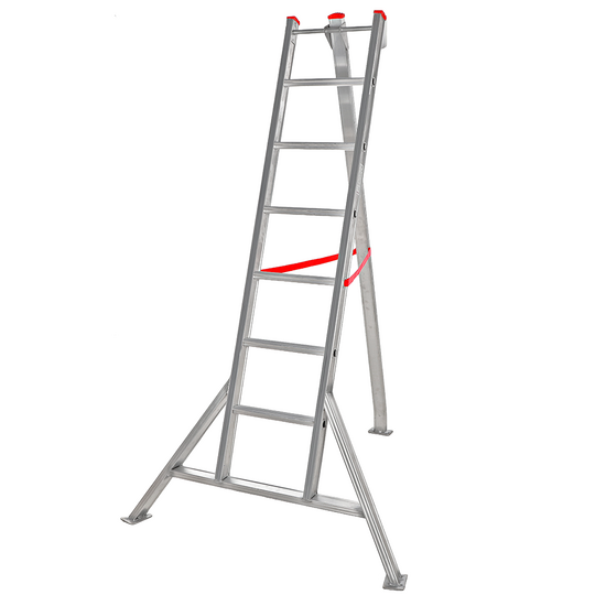 Scala a tre piedi agricola in alluminio nuova Country, 7 gradini, 2.10m - da potatura - Altezza stimata operativa 2.97 m