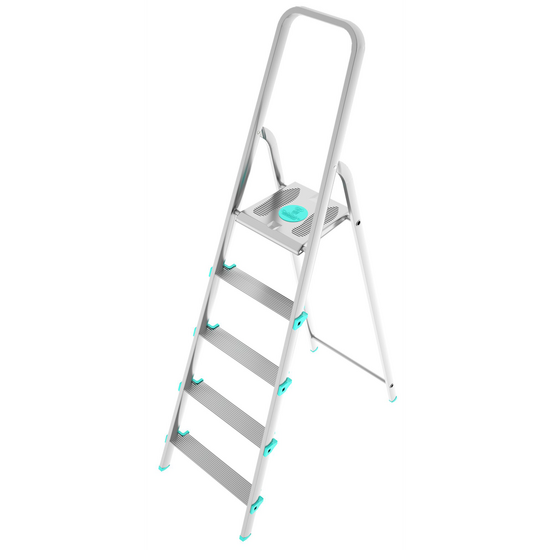 Colombo Libellula S107A05W, 5 gradini, 1.06 m - Scalandrino in alluminio con cavalletto - Altezza stimata operativa 2.06 m