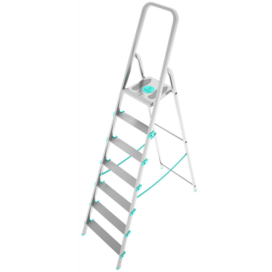 Colombo Libellula, 7 gradini, 1.52 m - Scalandrino in alluminio con cavalletto - Altezza stimata operativa 2.52 m