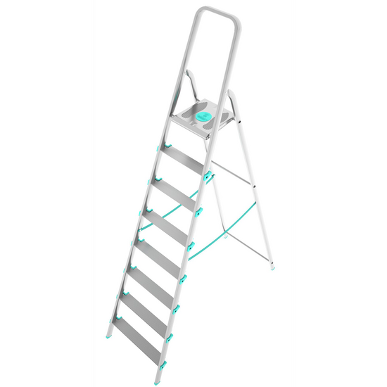 Colombo Libellula S107A08W, 8 gradini, 1.74 m - Scalandrino in alluminio con cavalletto - Altezza stimata operativa 2.74 m