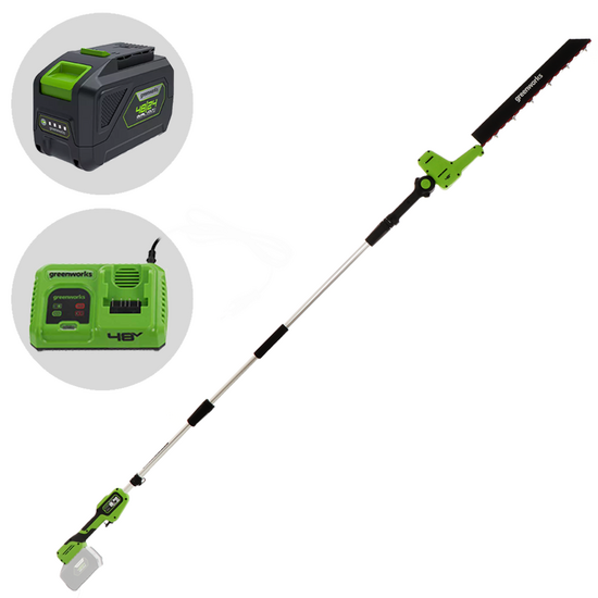 Greenworks G48PHTII - Tagliasiepi a batteria su asta di prolunga - 48V 5Ah