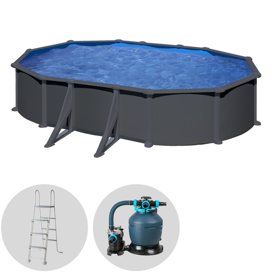 Gre Anthracite Ovale 610x375x132cm - Piscina fuori terra in acciaio