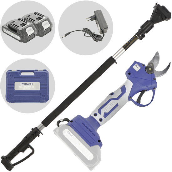 BullMach DIVIANE 25 - Forbice elettrica a batteria + Asta telescopica 130-200 cm - 2x21V 2Ah