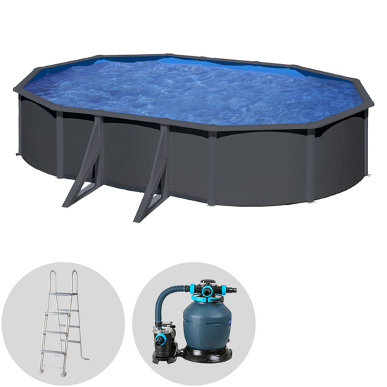 Gre Anthracite Ovale 610x375x120 cm - Piscina fuori terra in acciaio