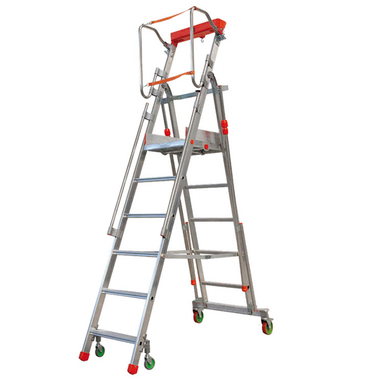 OUTLET - DIFETTI ESTETICI - Facal Cast&agrave; CTA-6, 5 gradini, 2.60 m - Scala in alluminio pieghevole su ruote - Altezza stimata operativa 3.39 m