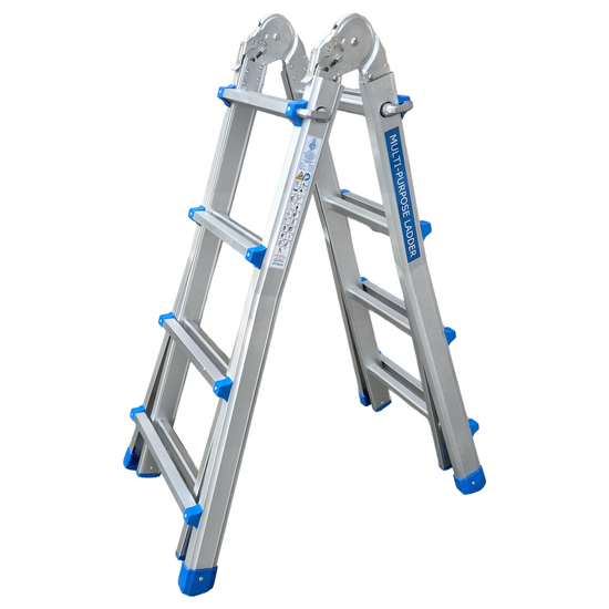 S.T.P. New Blue A20NB4, 2x8 gradini, 4.44 m - Scala in alluminio telescopica - Altezza stimata operativa 5.44 m