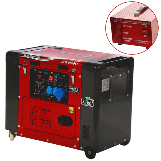 GeoTech Pro DGP8000SE - Generatore di corrente diesel silenziato carrellato con AVR 6 kW - Continua 5.5 kW Monofase + ATS