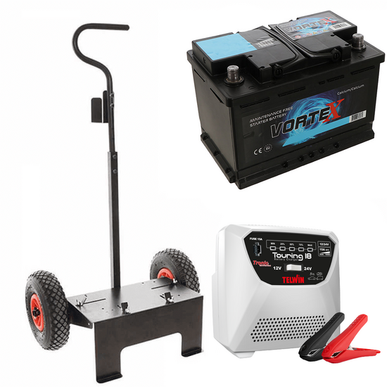 Set completo: carrello Volpi + batteria 70 Ah + caricabatteria Telwin Touring 18