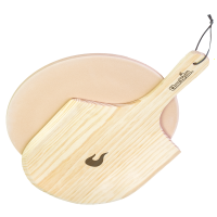 Set pietra rotonda e pala in legno per pizza
