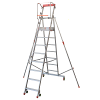 Facal Castà CTA-8, 7 gradini, 3.16 m - Scala in alluminio pieghevole su ruote - Altezza stimata operativa 3.95 m