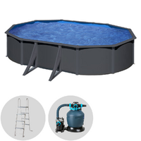 Gre Anthracite Ovale 610x375x120 cm - Piscina fuori terra in acciaio